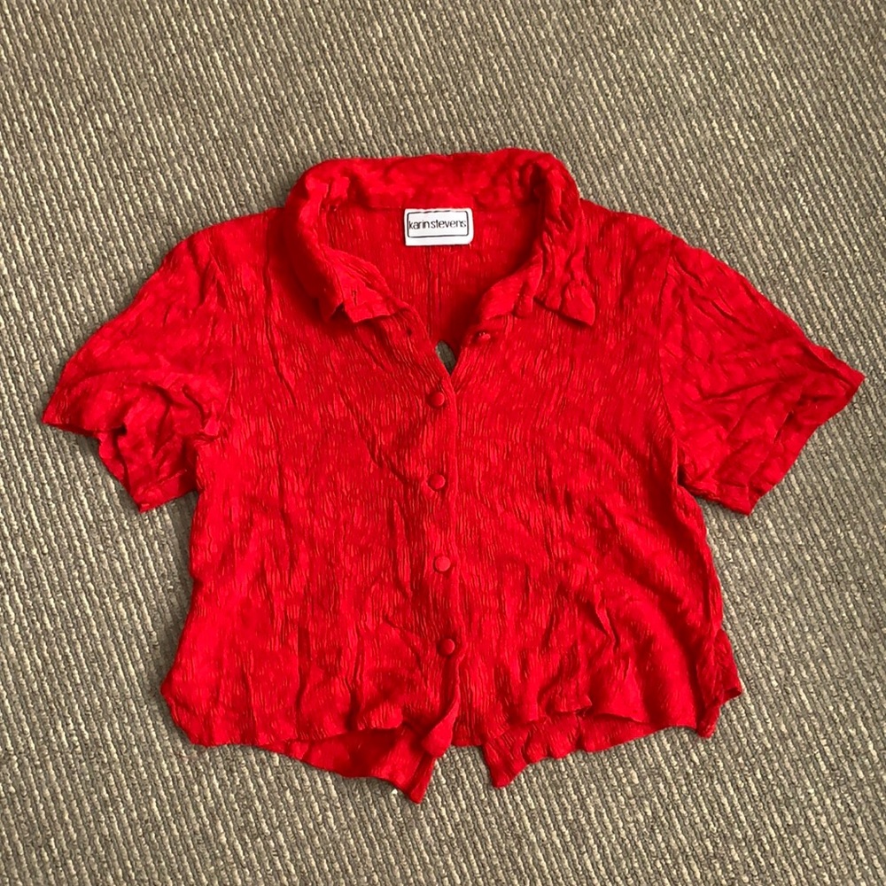 Vintage Karin Stevens red keyhole backed shirt